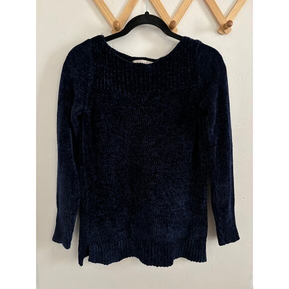 Loft Sweater Women's XXS Navy Chenille Pullover Velvety Soft Round Neck - Picture 2 of 6